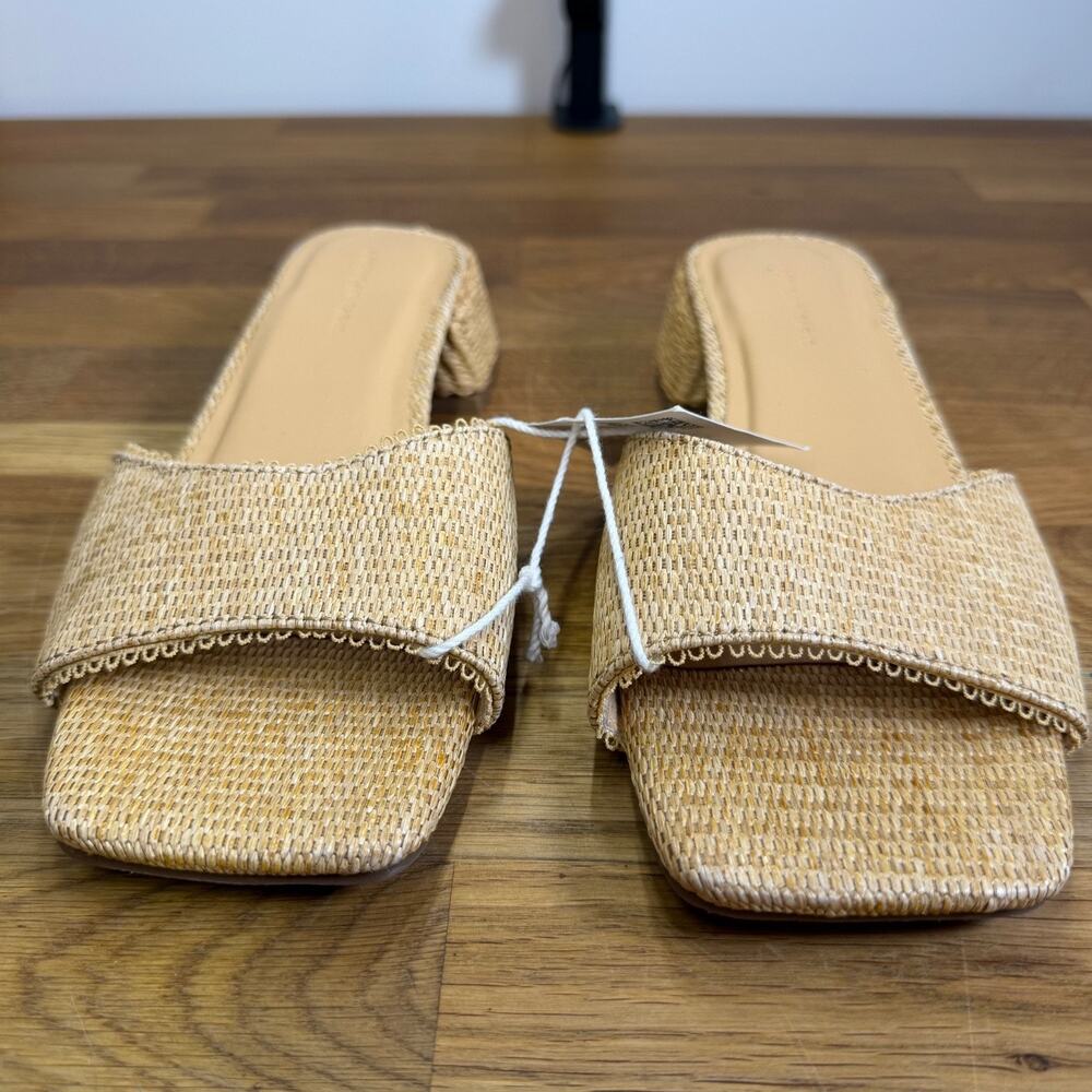 American Eagle Square Toe Mules Sandals Women's 6 Raffia Block Heel New - Picture 2 of 9